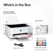 Epson EcoTank ET-2903 Wireless All-in-One Color Supertank Printer, White, 11 PPM, 1.44