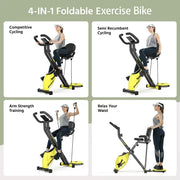 Pooboo 4in1 Folding Exercise Bike Indoor Cycling Bike Stationary Magnetic x Bike Gym Workout 300lb, Yellow & Black