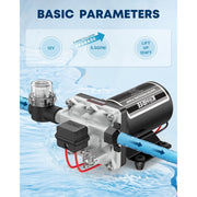 Kohree Water Pressure Diaphragm Pump, Self-Priming 12V DC, 5.5GPM Flow, 55PSI Pressure, 0.75L Pre-Pressurized Accumulator Tank, Quiet Operation, KR2132-WR