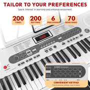 SUGIFT 61 Key Electric Keyboard Piano with Lighted Keys, 200 Tones, 200 Rhythms, 70 Demo Songs, LCD Display, Teaching Modes, Black