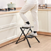 Kingrack 2 Step Ladder Folding Stool, Heavy Duty 330 Lb Capacity, Non-Slip Wide Platform, Lightweight Aluminum, Black, WK2031-B