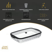 Thyme & Table 9x15 Glass Baking Dish with Tempered Glass Lid, Leaf Pattern, Oven Safe up to 560F, Easy-Grip Handles, Stain-Resistant