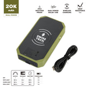 Swiss Tech Leistung Power Bank, 20000 mAh, Wireless Charging Pad, IP54 Weatherproof, Dual USB-A, USB-C, Micro USB Ports, Built-in 100 Lumen Flashlight