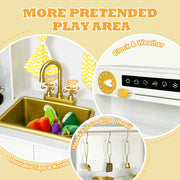IYofe TTCMF008WE Wooden Pretend Play Kitchen Set, Extra-Large Interactive Toy with Realistic Sounds, Pull-Down Oven, Removable Silver Sink, 18 Accessories, White