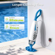 Syvio Cordless Handheld Pool Vacuum Cleaner, 26.5 Gal/Min Suction, 60-Minute Runtime, Adjustable 95.9 in Extension Pole, Blue, CHPPVC68