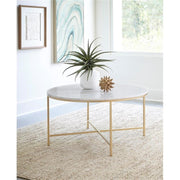 Coaster Ellison Round Marble Top Coffee Table with Gold X-Cross Iron Base, 36 Inch
