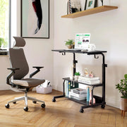 Zimtown Adjustable Rolling Computer Desk Side Table Sofa End Cart Laptop PC Tray with Charging Station, Retro