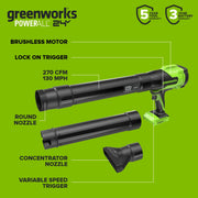 Greenworks PowerAll 24V Cordless Electric String Trimmer and 270 CFM Handheld Blower Combo Kit, 12-Inch Cutting Width, 3.0 Ah USB-C Battery, 30W Charger, GW24V 12 TRI 270 BLO