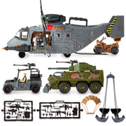 Adventure Force 85525 Giant Military Helicopter Play Set, 37 Pieces, Tilt-Rotor Helicopter with Spinning Blades, 6-Wheel Armored Vehicle, ATV Tactical Vehicle, 3 Action Figures, Gray/Green/Black