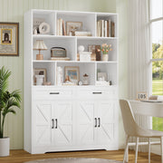 Hiphuta 71in Tall White Cube Bookcase with Drawers and Doors, 6-Tier Large Wooden Storage Cabinet for Home Office