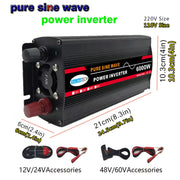 WheelX KYE2759 Pure Sine Wave Power Inverter, 3000W Continuous, 6000W Surge, 12V DC to 110V AC, LED Voltage Display, Dual USB Ports, Aluminum Alloy Housing