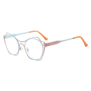 XINGNIAN Women Butterfly Oversized Metal Eyeglasses Frame with Anti-Blue Light Clear Lenses, Blue and Pink, 50mm Lens Width
