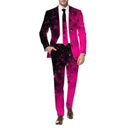 FYEGRE Men's Carnival 3D Digital Printed Lightweight Business Suit Set, Contemporary Formal Jacket and Trousers Ensemble, Hot Pink, XL