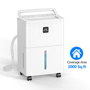 Aootek MAX 30-Pints Dehumidifier, White, 3000 Sq. Ft Coverage, 0.6 Gal Tank, Humidity Control, Timer, Drain Hose, D05