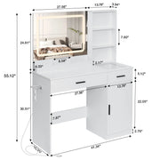 Hommpa Makeup Vanity with LED Lighted Mirror Vanity with Glass Top Drawers Vanity Table with Charging Station, White