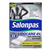 Salonpas 83015 Lidocaine 4 percent Pain Relieving Gel-Patch, 15 Count