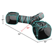 Kitty City Outdoor Cat Furniture 3-Way Mesh Pop-Open Tunnel, Black and Teal, 72 in x 15 in, CM-10175