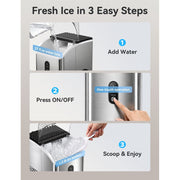 Goosiay Mini Countertop Nugget Ice Maker, Portable, Stainless Steel, 33 lbs Daily Output, Soft Chewable Pellet Ice, HZB-15NG