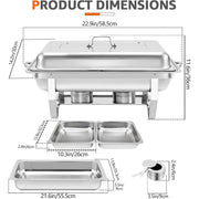 EVGTTI Chafing Dish Buffet Set, 8 Quart, Premium Stainless Steel, 4 Pack, Half Size Food Pan, Lid Holder, Stable Legs