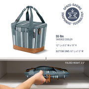 CleverMade Tahoe Soft Sided Collapsible Cooler Bag, 18 Can Capacity, Dusty Teal Striped