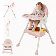 Aprpink ETCY-01 6 in 1 Baby Convertible High Chair with 5 Point PU Safety Harness, Pink Striped, 1 Piece