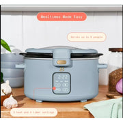 Made By Gather 29273 Beautiful 4 Qt Digital Slow Cooker with Hinged Locking Lid, Touch Display, Cornflower Blue, White Icing