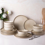AmorArc Ceramic Dinnerware Set, 12 Pieces, Scratch-Resistant Stoneware Plates and Bowls, Reactive Glaze Cappuccino, Service for 4