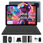 TABWEE T90 Android Tablet, 11 Inch FHD IPS Display, Octa-Core Unisoc T615 CPU, 128GB 24GB RAM, 8000mAh Battery, Gray