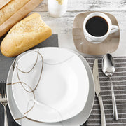 ComfyCreations 30-Piece Porcelain Dinnerware Set for 6, Ivory White with Brown Accents, Microwave and Dishwasher Safe