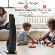Lasko Ceramic Electric Tower Heater, 1500W, Oscillating, Remote Control, Black