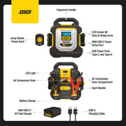 Stanley FatMax 2000 Peak Amp Car Jump Starter with 120 PSI Air Compressor, USB Power Bank, Metal Clamps, Yellow