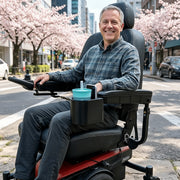 Wheelchair Cupholder and Phone Holder, Dual Storage, Black Plastic, Armrest Mount
