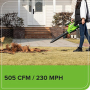 Greenworks 40V Cordless Brushless Leaf Blower Vacuum, 505 CFM Air Volume, 230 MPH Wind Speed, 5.0 Ah Battery, BVF444