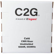 C2G Cat6 Unshielded Ethernet Cable, 1000ft, Blue, Solid Conductors, Riser CMR-Rated, TAA Compliant, 550 MHz, C2G56031