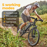 AOVOPRO BK900 Electric Mountain Bicycle, 350W Brushless Motor, 26 in, Black