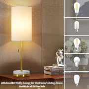 NATYSWAN Minimalist Table Lamp Set of 2, Gold Finish, Marble Base, Fabric Shade, Pull Chain, Small Desk Lamps for Bedroom and Living Room