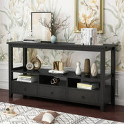 Ktaxon Modern Long Console Table with 3 Drawers, Black