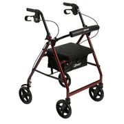 4-Wheel Rollator Walker with Removable Back Support and Padded Seat, 7.5 in. Wheels in Red
