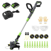Firstness Cordless Electric String Trimmer, 20V, 3-in-1 Cutting Head, 8500 RPM, Includes 2 Batteries and Charger, Lightweight 4.85 lb, Green