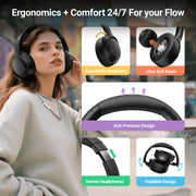 VEAT00L Wireless Over-Ear Headphones, Hybrid Active Noise Cancelling 50dB, 120H Playback, 6-MIC ENC Clear Calls, Hi-Res 360 Spatial Audio, Foldable Comfort, BT1632