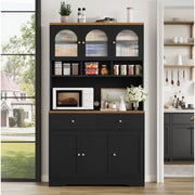 Hiphuta 1055937 Kitchen Pantry Storage Cabinet, 71 in, Modern Freestanding Hutch with Tempered Glass Doors, Adjustable Shelves, Microwave Stand, White