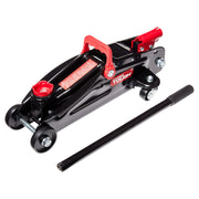 Hyper Tough Trolley Jack, 2 Ton Capacity, Heavy-Duty Cast Iron, Adjustable 5-1/8 to 13 in Lift, Swivel Saddle, Black