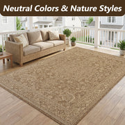 SIXHOME Farmhouse Medallion Outdoor Rug, Water-Resistant Polypropylene Weave, UV Resistant, Non-Slip Backing, Brown, 5'x7'
