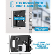 Kohree Class C Mechanical RV Door Lock Replacement with Built-In Deadbolt, Waterproof Aluminum and Zinc, Includes 4 Keys, Fits Most Class C and Class A Campers, 4.25 x 4.5 x 1.25-1.5 in, KR3431-WR