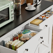 Homfa Farmhouse Kitchen Sideboard, 4-Doors 2-Drawers Wood Buffet Cabinet with Adjustable Shelves, White