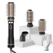 SKIMI Rotating Hair Dryer Brush, Auto-Rotating, Negative Ionic, 2 Interchangeable Round Brushes, Gold