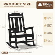 SERWALL Oversized Outdoor Rocking Chairs Set of 2, HDPE Weatherproof Patio Rockers with Wood-Grain Finish, Black