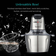 LINKChef FC-5125-2L-US 2L Meat Grinder Food Processor Stainless Steel Meat for Vegetable Meat Fruit