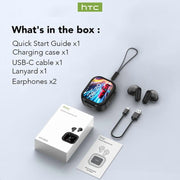 HTC NE20 Wireless Earbuds, Bluetooth 6.0, AI Translator with 130+ Language Support, IPX5 Sweatproof, Black