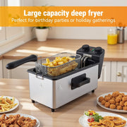 Daluvenix DA-KI07009 Electric Deep Fryer, 5L Capacity with 3 Frying Baskets, 1700W Power, Time & Temperature Control, Silver